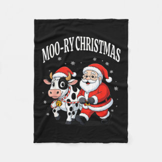 Funny Christmas Shirts - Cow Moo-ry Xmas Santa  Fleecedecke