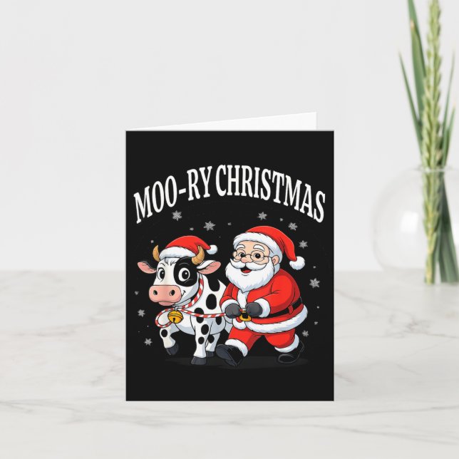 Funny Christmas Shirts - Cow Moo-ry Xmas Santa  Karte (Vorderseite)
