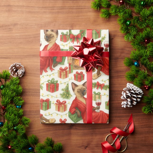 Funny Christmas Siamese Cat Pattern Holiday Chaos Geschenkpapier (Feiertagsgeschenk)