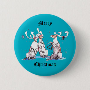 Funny Christmas Singing Caribbean Wildlife Blue Button
