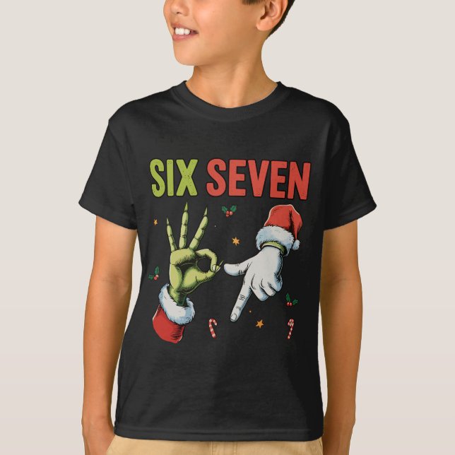 Funny Christmas Six Seven 6 7 Meme Xmas Kids T-Shirt (Vorderseite)