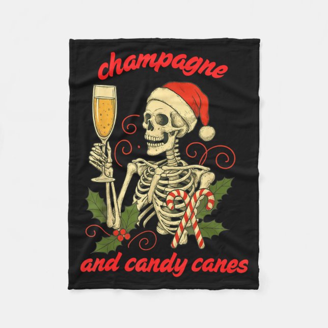 Funny Christmas Skeleton Champagne And Candy Canes Fleecedecke (Vorderseite)