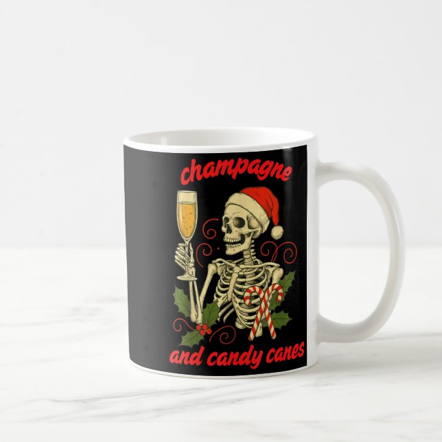 Funny Christmas Skeleton Champagne And Candy Canes Kaffeetasse (Rechts)