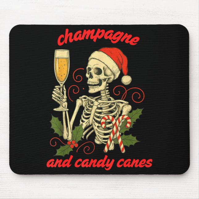 Funny Christmas Skeleton Champagne And Candy Canes Mousepad (Vorne)