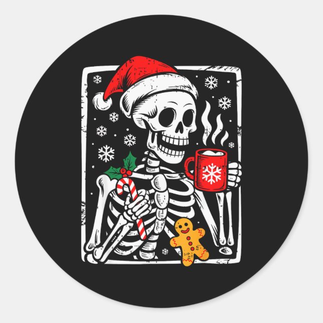 Funny Christmas Skeleton Hot Chocolate Xmas Men Wo Runder Aufkleber (Vorderseite)