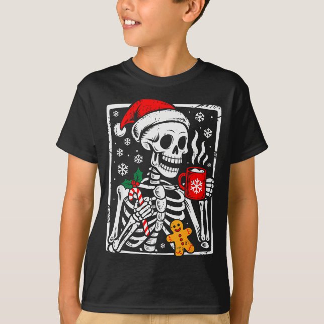Funny Christmas Skeleton Hot Chocolate Xmas Men Wo T-Shirt (Vorderseite)