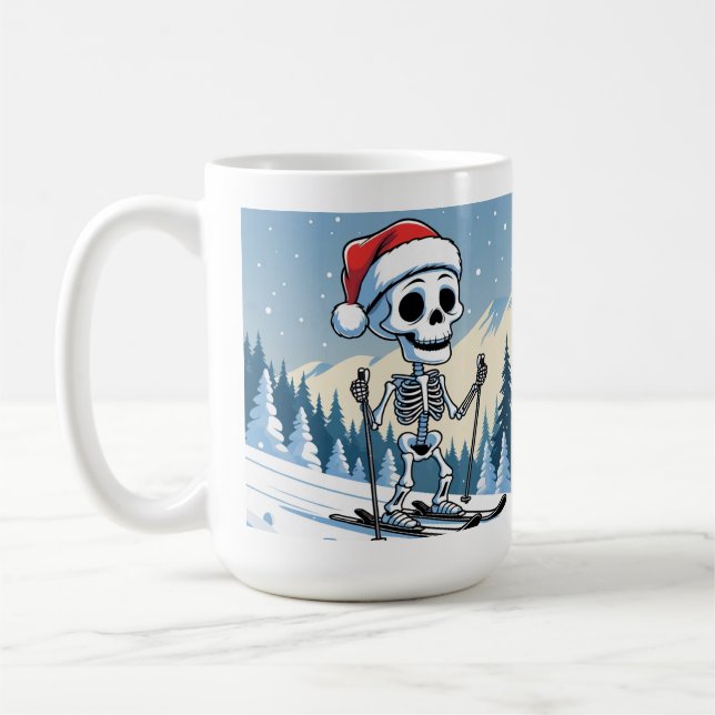 Funny Christmas Skeleton on Skis  Kaffeetasse (Links)