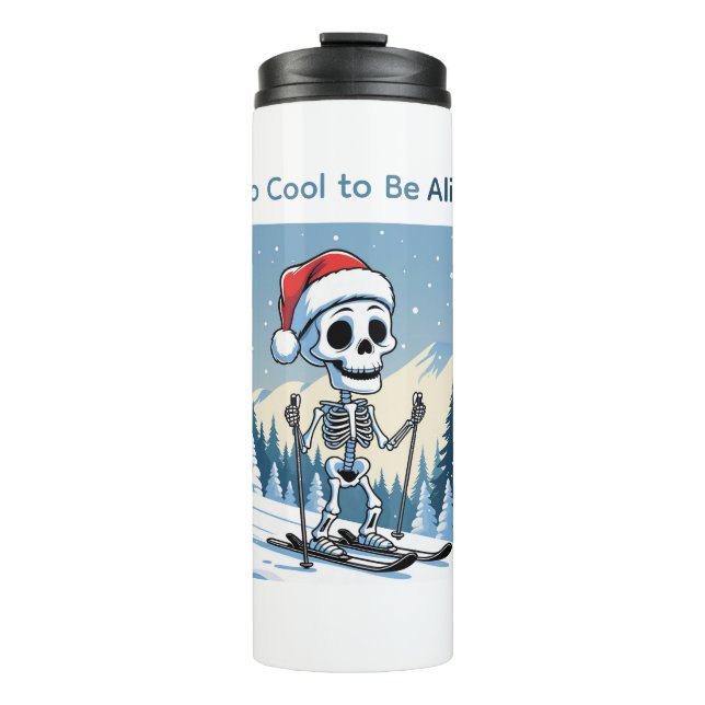 Funny Christmas Skeleton on Skis  Thermosbecher (Vorderseite)