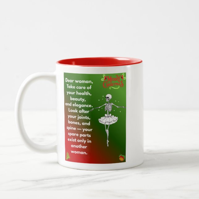 Funny Christmas Skeleton Wishes for woman Holiday  Zweifarbige Tasse (Links)