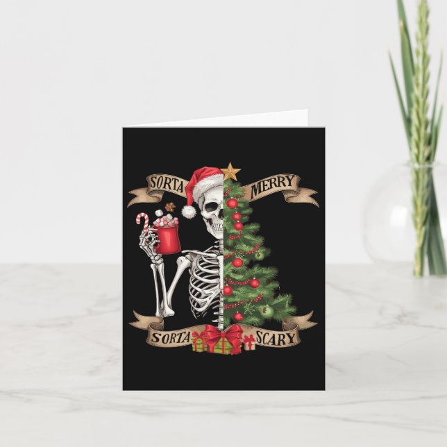 Funny Christmas Skeletto Sorta Merry Sorta Beängst Karte (Vorderseite)