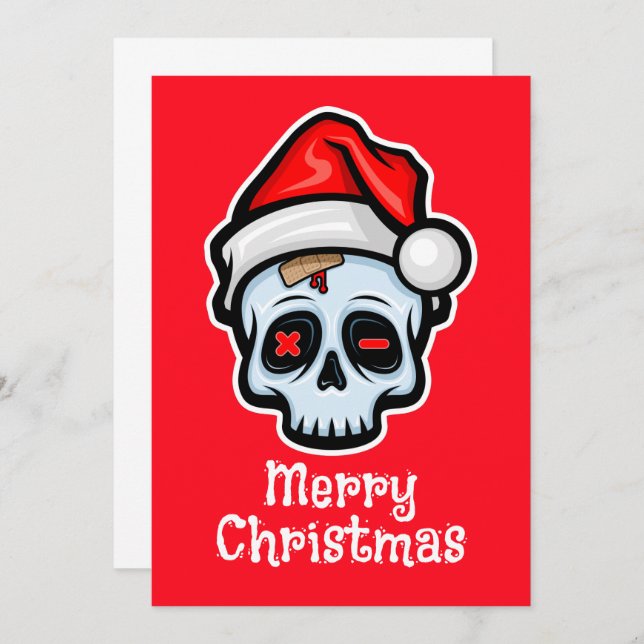 Funny Christmas Skull, Frohe Weihnachten Einladung (Vorne/Hinten)