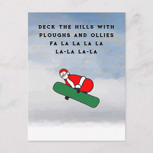 Funny Christmas Snowboarding Postcard Einladungspostkarte (Vorderseite)