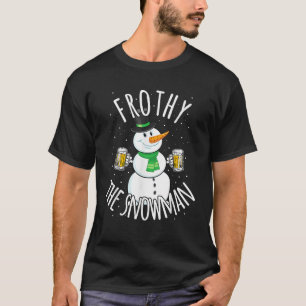 Funny Christmas Snowman Beer Frothy Drink Party T-Shirt