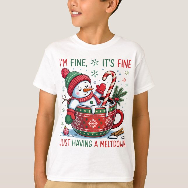 Funny Christmas Snowman Boys T-shirt (Vorderseite)