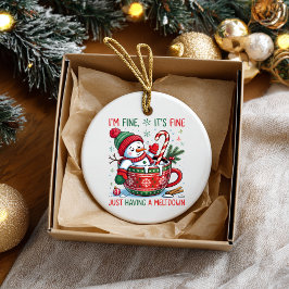 Funny Christmas Snowman Ceramic Ornament