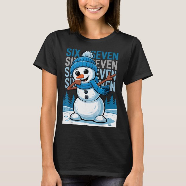 Funny Christmas Snowman Dabbing Xmas Dab Six Seven T-Shirt (Vorderseite)