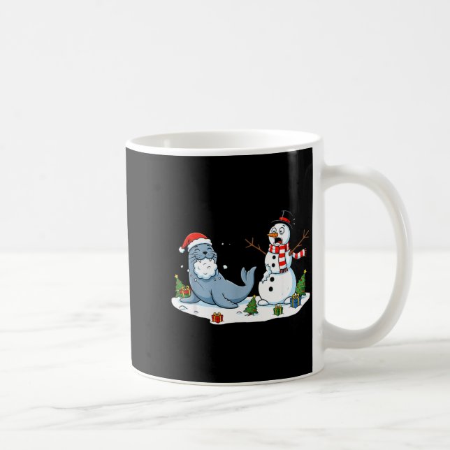 Funny Christmas Snowman Sea Lion Xmas Mens Womens  Kaffeetasse (Rechts)