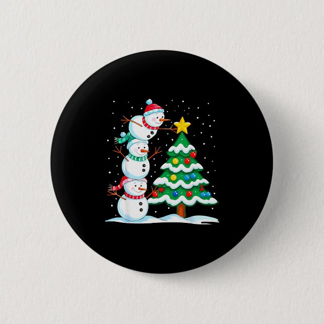 Funny Christmas Snowman Topper Tree Holiday Family Button (Vorderseite)