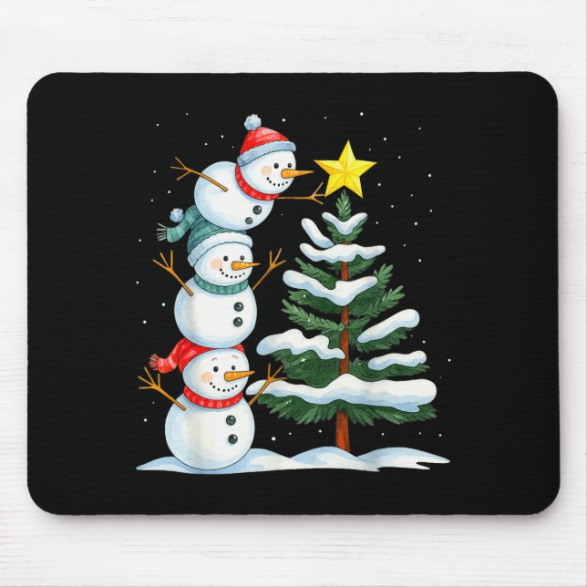 Funny Christmas Snowman Topper Tree Holiday Family Mousepad (Vorne)