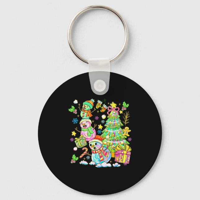 Funny Christmas Snowman Topper Tree Holiday Family Schlüsselanhänger (Vorderseite)