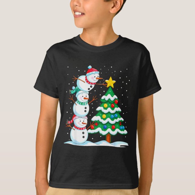 Funny Christmas Snowman Topper Tree Holiday Family T-Shirt (Vorderseite)