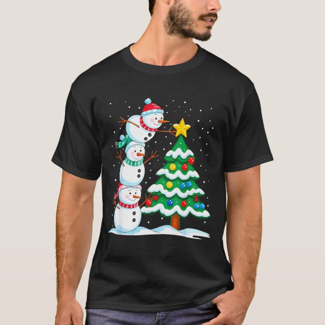 Funny Christmas Snowman Topper Tree Holiday Family T-Shirt (Vorderseite)