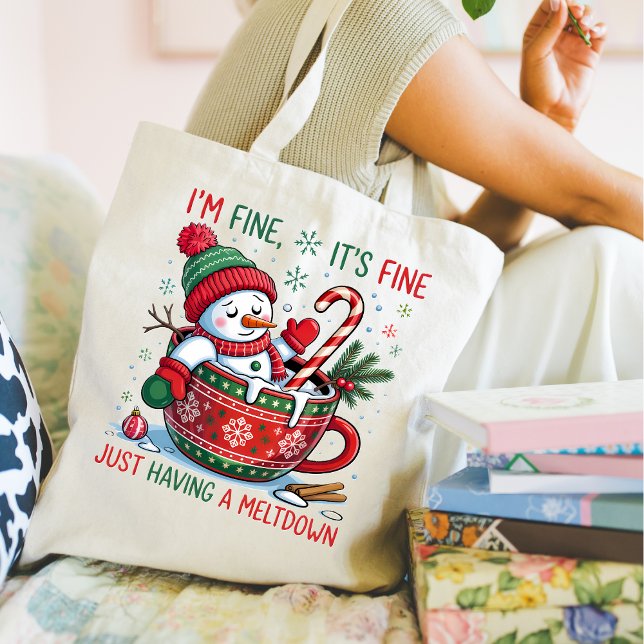 Funny Christmas Snowman Tote Bag Tragetasche (Personalize this cute Funny Christmas Snowman tote bag. )