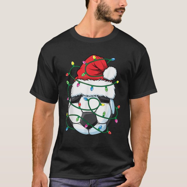Funny Christmas Soccer Ball Weihnachtsmannmütze Xm T-Shirt (Vorderseite)