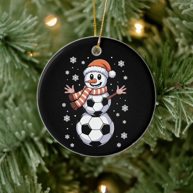 Funny Christmas Soccer Balls Tree as Snowman Keramik Ornament (Baum)