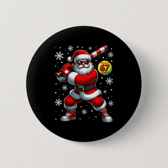 Funny Christmas Softball Cool Santa Claus 6 7 Meme Button (Vorderseite)