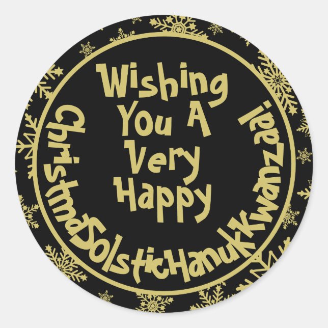 Funny Christmas Solstice Hanukkah Kwanzaa Black Runder Aufkleber (Vorderseite)