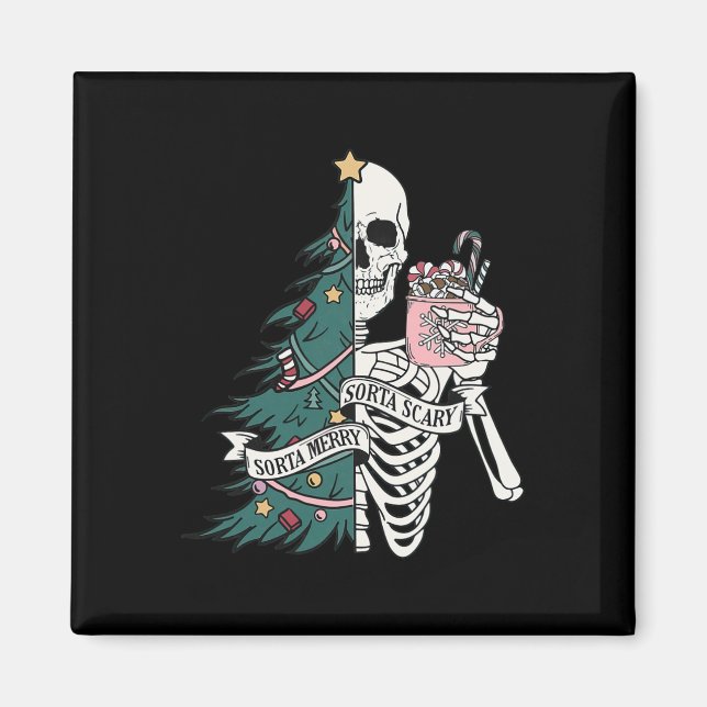 Funny Christmas Sorta Merry Sorta Scary Skeleton X Magnet (Vorne)