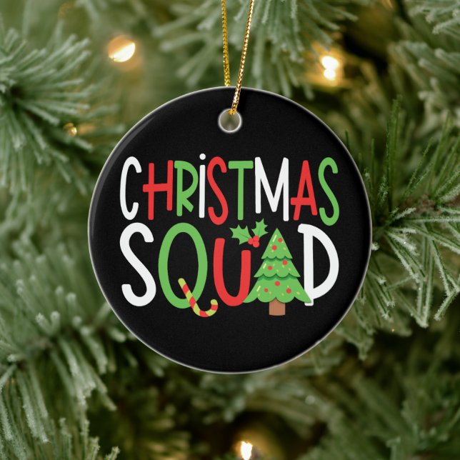 Funny Christmas Squad Familienurlaub Keramik Ornament (Baum)