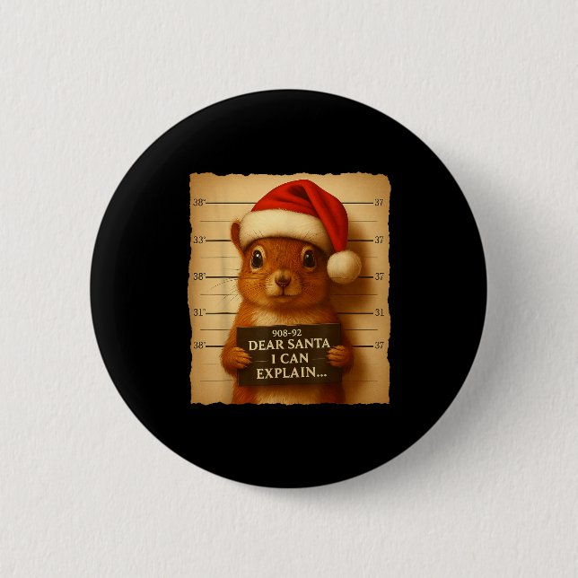 Funny Christmas Squirrel - Cute Squirrel Santa Hat Button (Vorderseite)