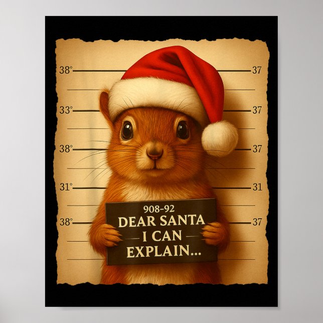 Funny Christmas Squirrel - Cute Squirrel Santa Hat Poster (Vorne)