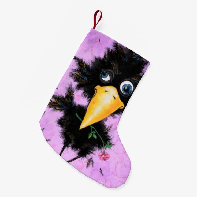 Funny Christmas Strumpf Crow mit Rose Gentleman Kleiner Weihnachtsstrumpf (Vorderansicht (hängend))