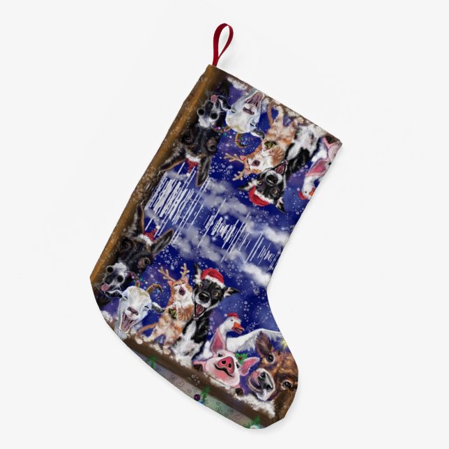 Funny Christmas Strumpf mit Happy Animal Party Kleiner Weihnachtsstrumpf (Vorderansicht (hängend))