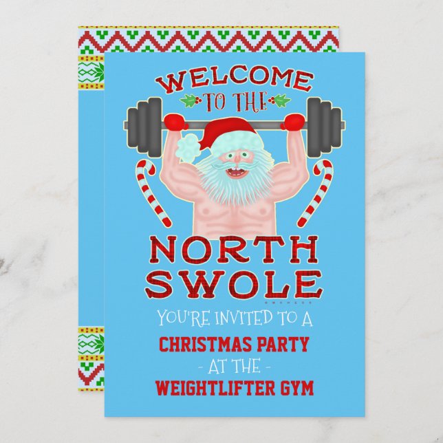 Funny Christmas Swole Santa Weightlifter Gym Party Einladung (Vorne/Hinten)
