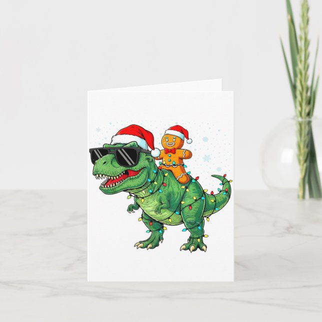 Funny Christmas T Rex Dinosaur Gingerbread Lights  Karte (Vorderseite)