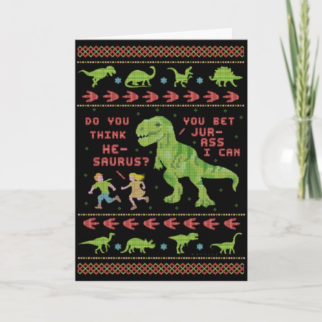 Funny Christmas T Rex Dinosaur Pun Spaß Imitate St Karte (Vorderseite)