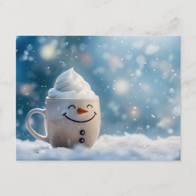 Funny Christmas Tasse als Snowmann Postkarte (Vorderseite)