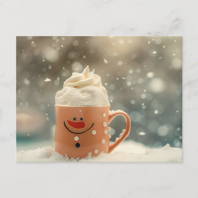 Funny Christmas Tasse als Snowmann Postkarte (Vorderseite)