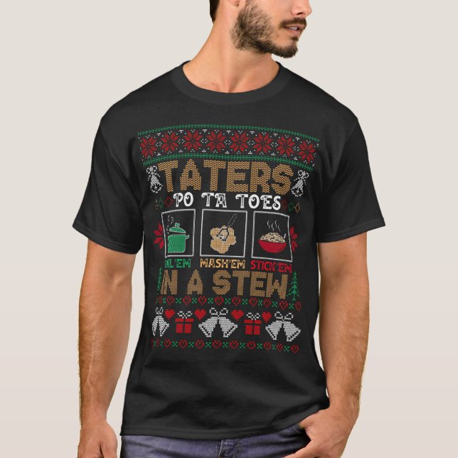 Funny Christmas Taters Kartoffeln Ugle Weihnachten T-Shirt (Vorderseite)