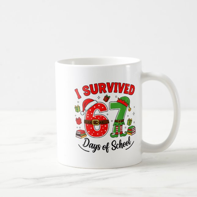 Funny Christmas Teacher Santa I Survived 67 Days O Kaffeetasse (Rechts)