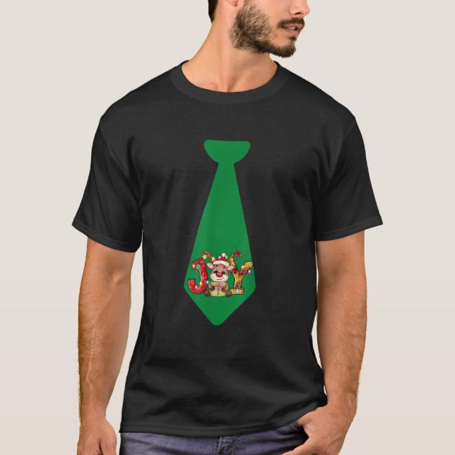 Funny Christmas Tie with Reindeer JOY for Family D T-Shirt (Vorderseite)