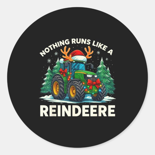 Funny Christmas Tractor Nothing Runs Like A Reinde Runder Aufkleber (Vorderseite)
