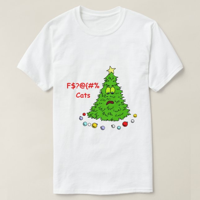 Funny Christmas Tree Bad Cats T-Shirt (Design vorne)