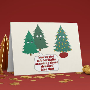 Funny Christmas Tree Balls Pun Folded Holiday Card Feiertagskarte