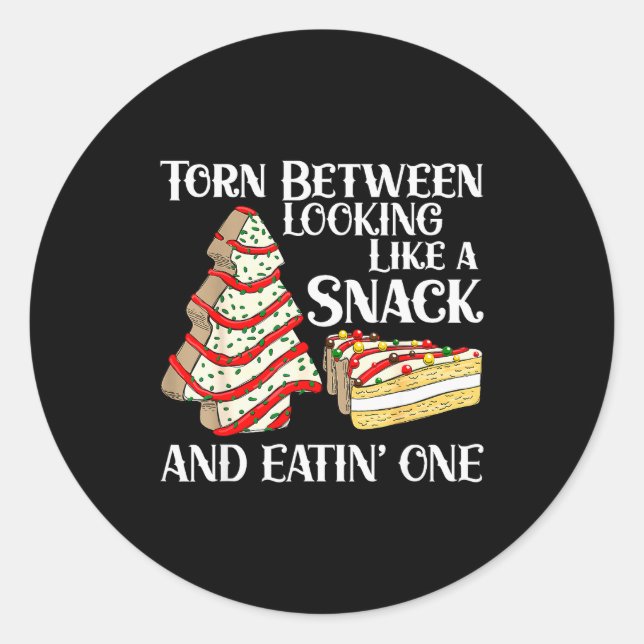 Funny Christmas Tree Cake Torn Between Looking Lik Runder Aufkleber (Vorderseite)