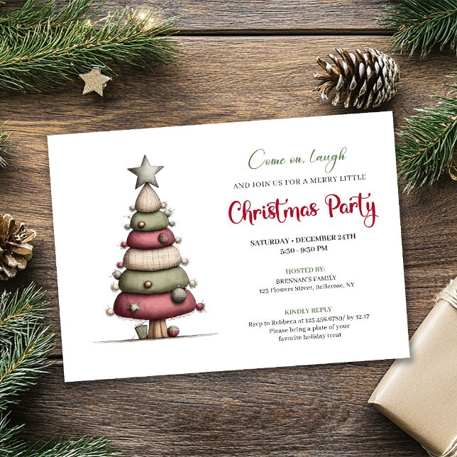 Funny Christmas tree modern watercolor invitation Einladung (Funny Christmas tree modern watercolor invitation)